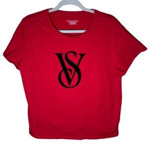 Victoria Secret Shirt Women's XL Red Black Velvet Logo Short Sleeve Top